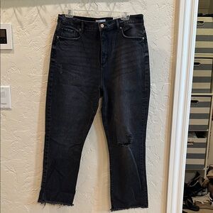 LOFT Black Ankle Cropped Jeans with Frayed Hem